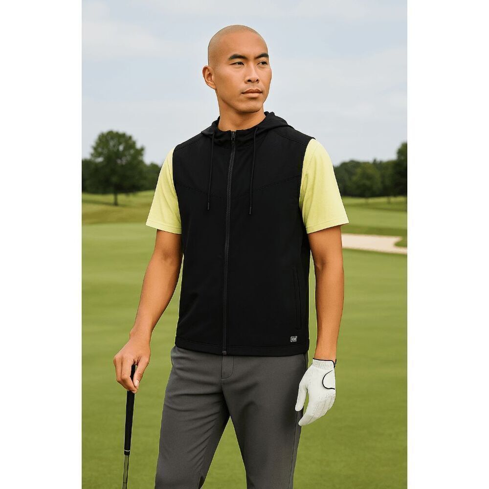 VRST Men's Full Zip Golf Vest Quick-dry Anti-odor Pure Black Small